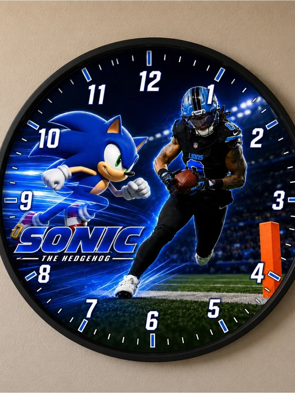 Detroit Lions Sonic The Hedgehog Blue Lions Wall Clock - Licensed Home Decor